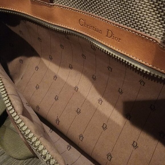 Vtg Christian Dior Canvas Leather Weekender Travel Duffle Bag w/ Strap - Picture 3 of 16